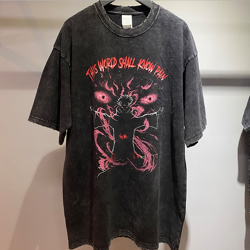 Vintage Oversize Naruto "This World Shall Know Pain" T-Shirt im Washed-Look